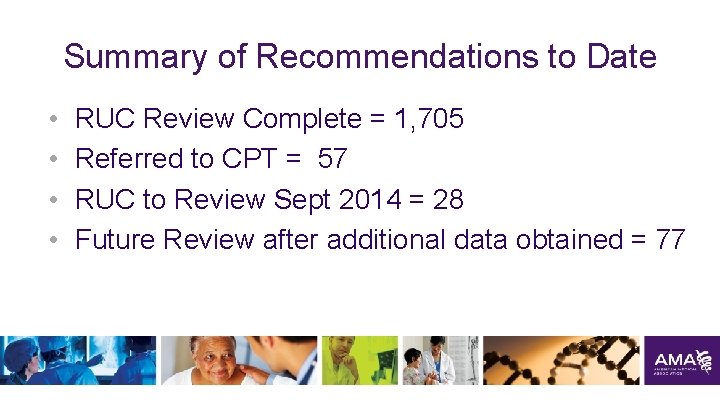 Summary of Recommendations to Date • • RUC Review Complete = 1, 705 Referred