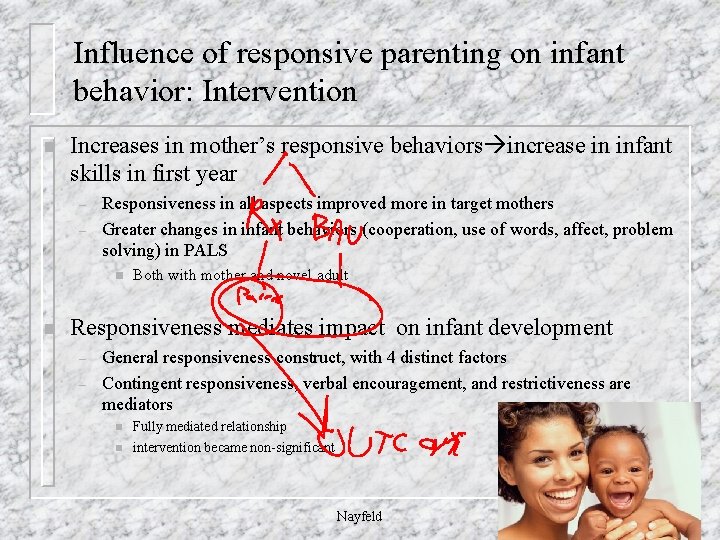 Influence of responsive parenting on infant behavior: Intervention n Increases in mother’s responsive behaviors