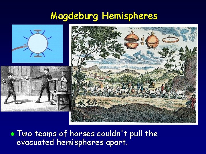 Magdeburg Hemispheres l Two teams of horses couldn't pull the evacuated hemispheres apart. 