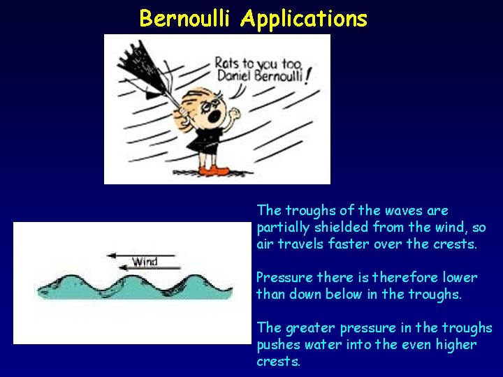 Bernoulli Applications The troughs of the waves are partially shielded from the wind, so