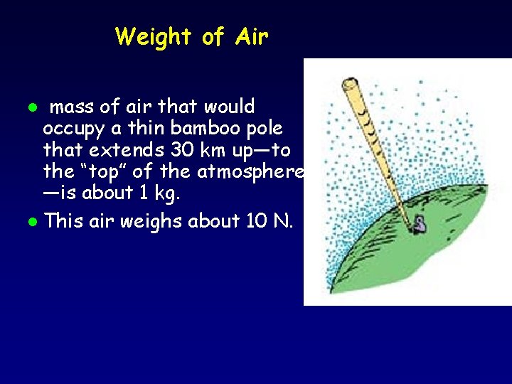 Weight of Air mass of air that would occupy a thin bamboo pole that