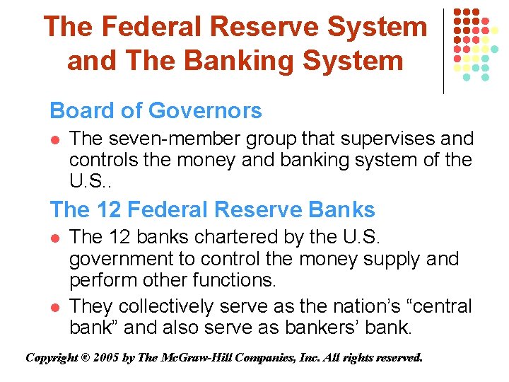 The Federal Reserve System and The Banking System Board of Governors l The seven-member