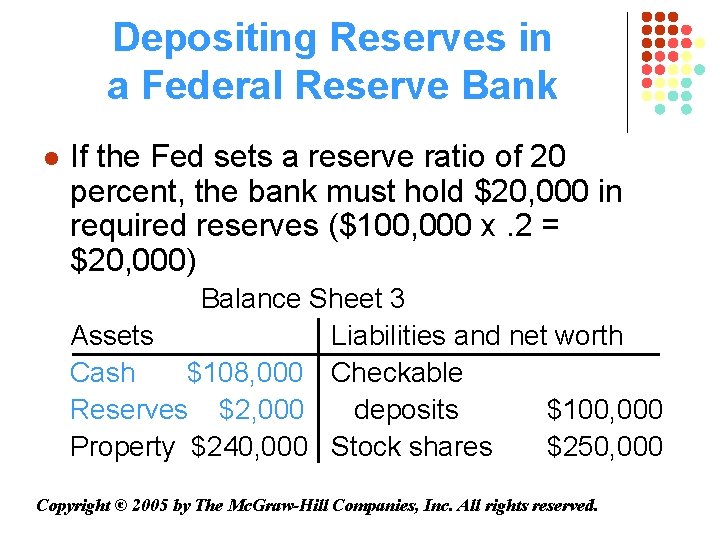 Depositing Reserves in a Federal Reserve Bank l If the Fed sets a reserve