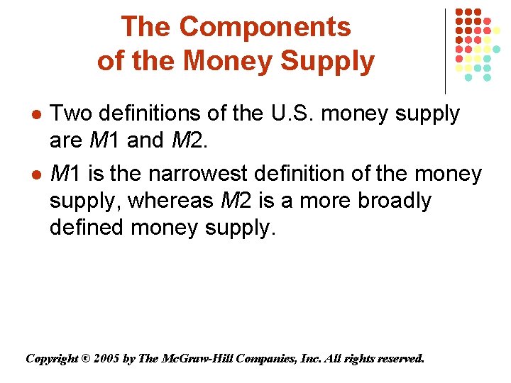 The Components of the Money Supply l l Two definitions of the U. S.
