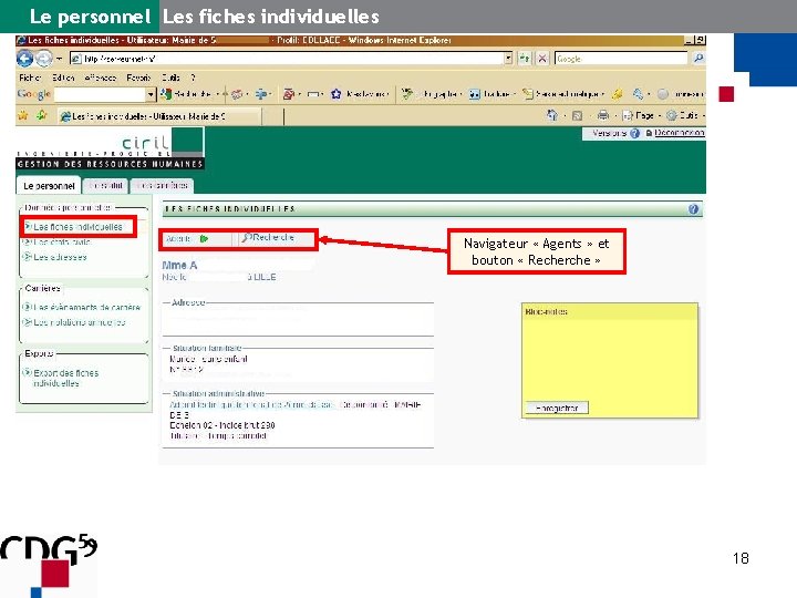 Le personnel Les fiches individuelles Navigateur « Agents » et bouton « Recherche »