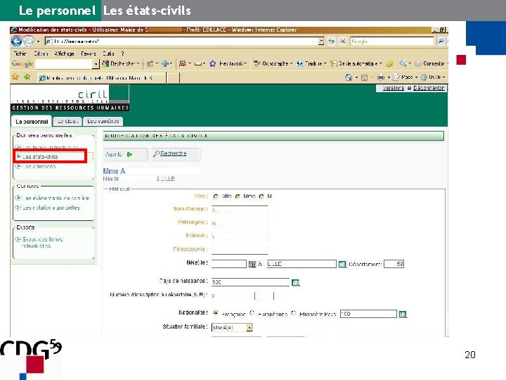 Le personnel Les états-civils 20 