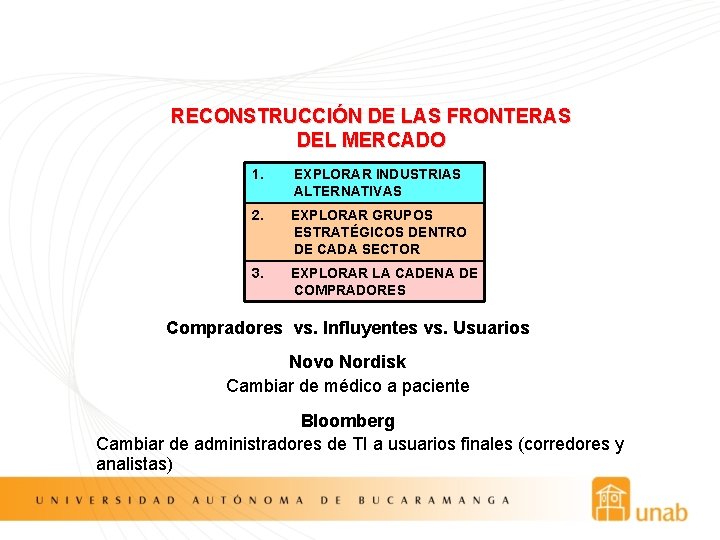 RECONSTRUCCIÓN DE LAS FRONTERAS DEL MERCADO 1. EXPLORAR INDUSTRIAS ALTERNATIVAS 2. EXPLORAR GRUPOS ESTRATÉGICOS