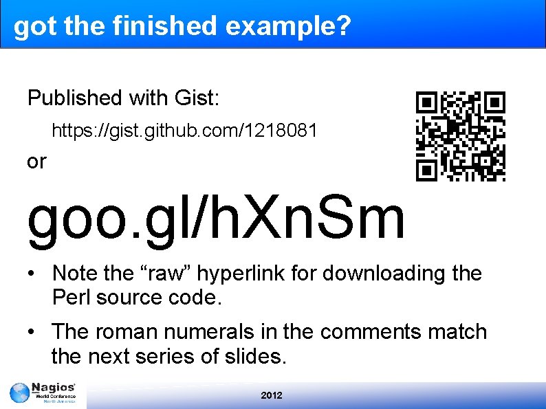 got the finished example? Published with Gist: https: //gist. github. com/1218081 or goo. gl/h.