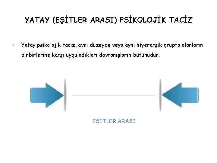 YATAY (EŞİTLER ARASI) PSİKOLOJİK TACİZ • Yatay psikolojik taciz, aynı düzeyde veya aynı hiyerarşik