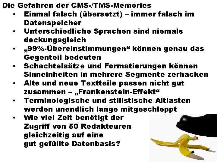 Die Gefahren der CMS-/TMS-Memories • Einmal falsch (übersetzt) – immer falsch im Datenspeicher •