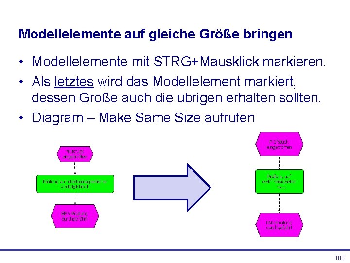 Modellelemente auf gleiche Größe bringen • Modellelemente mit STRG+Mausklick markieren. • Als letztes wird