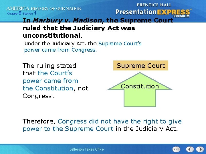 Chapter 9 Section 1 In Marbury v. Madison, the Supreme Court ruled that the