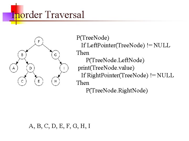 Inorder Traversal P(Tree. Node) If Left. Pointer(Tree. Node) != NULL Then P(Tree. Node. Left.