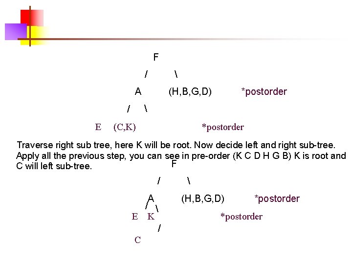 F /  A / (H, B, G, D) *postorder  E (C, K)