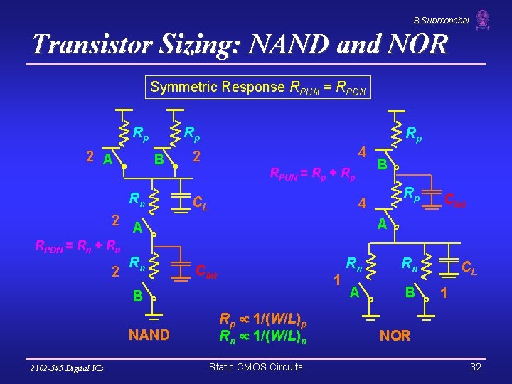 B. Supmonchai Transistor Sizing: NAND and NOR Symmetric Response RPUN = RPDN Rp 2