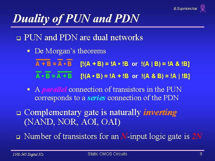 B. Supmonchai Duality of PUN and PDN q PUN and PDN are dual networks