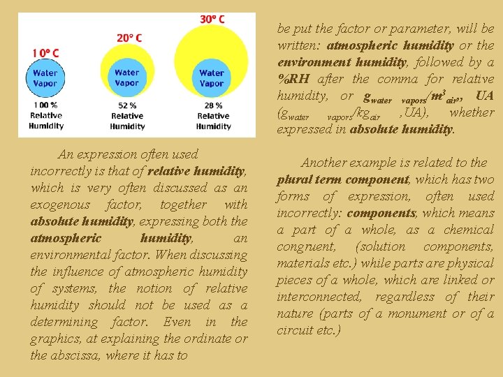 be put the factor or parameter, will be written: atmospheric humidity or the environment