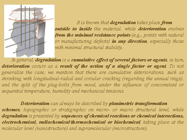 It is known that degradation takes place from outside to inside the material, while It is known that degradation takes place from outside to inside the material, while