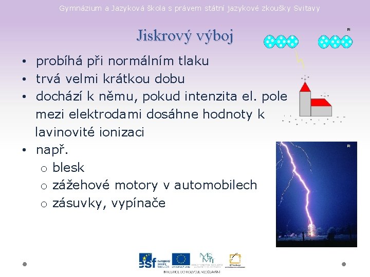 Gymnázium a Jazyková škola s právem státní jazykové zkoušky Svitavy Jiskrový výboj • probíhá