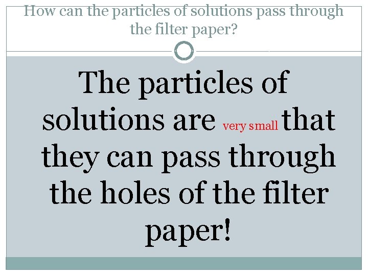 How can the particles of solutions pass through the filter paper? The particles of