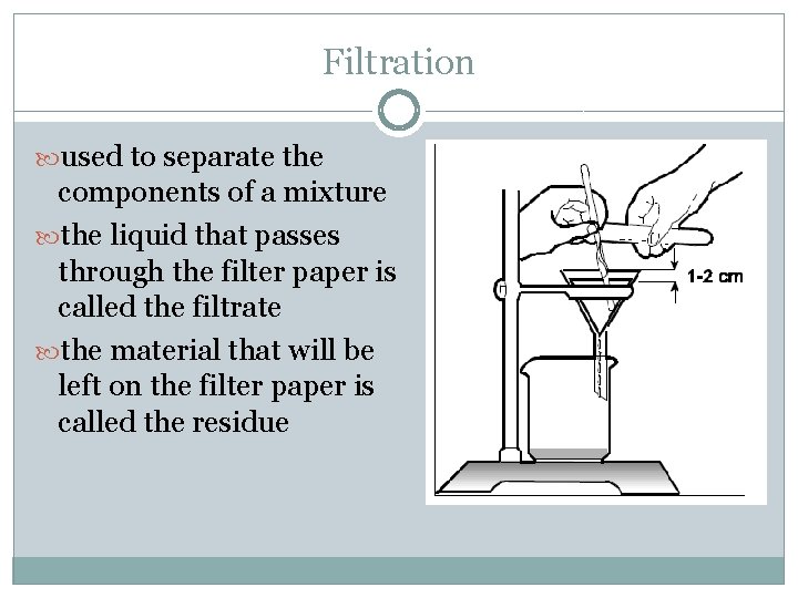 Filtration used to separate the components of a mixture the liquid that passes through