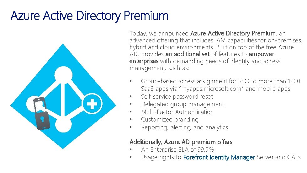 Today, we announced Azure Active Directory Premium, an advanced offering that includes IAM capabilities
