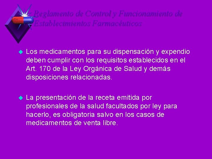 Reglamento de Control y Funcionamiento de Establecimientos Farmacéuticos u Los medicamentos para su dispensación