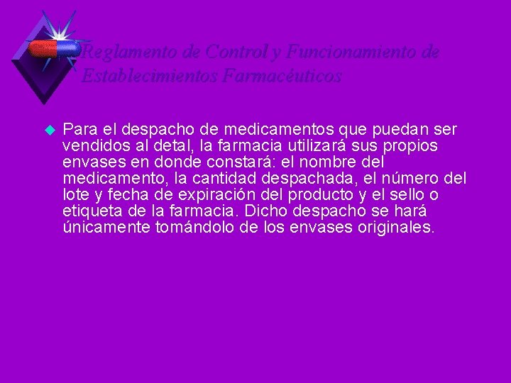 Reglamento de Control y Funcionamiento de Establecimientos Farmacéuticos u Para el despacho de medicamentos