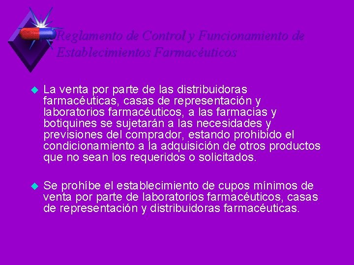 Reglamento de Control y Funcionamiento de Establecimientos Farmacéuticos u La venta por parte de