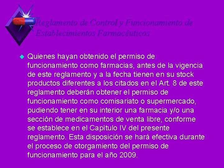 Reglamento de Control y Funcionamiento de Establecimientos Farmacéuticos u Quienes hayan obtenido el permiso