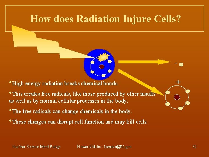 How does Radiation Injure Cells? - • High energy radiation breaks chemical bonds. •