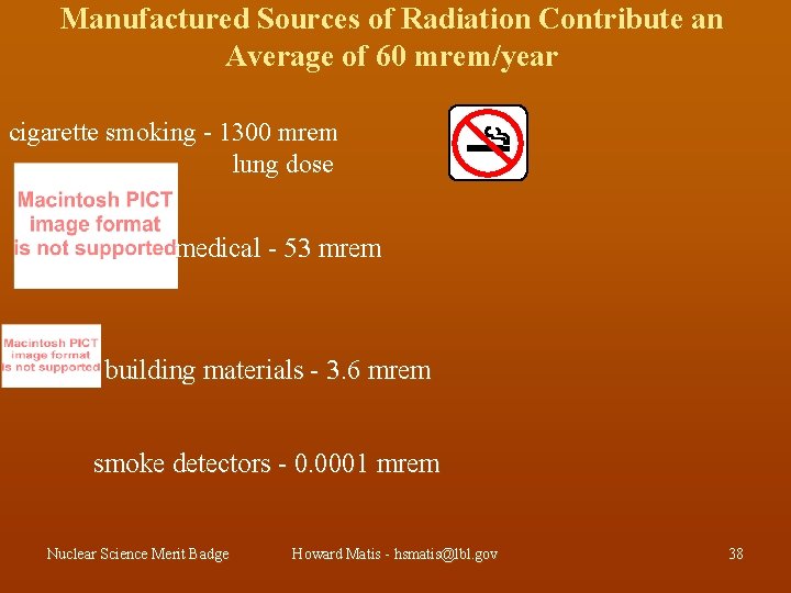 Manufactured Sources of Radiation Contribute an Average of 60 mrem/year cigarette smoking - 1300