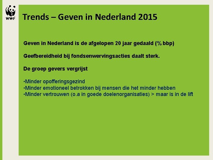 Trends – Geven in Nederland 2015 Geven in Nederland is de afgelopen 20 jaar