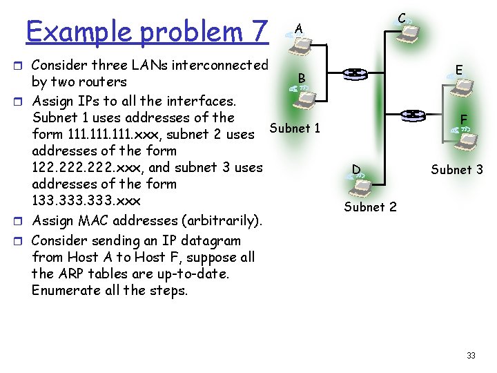 Example problem 7 r Consider three LANs interconnected C A E B by two