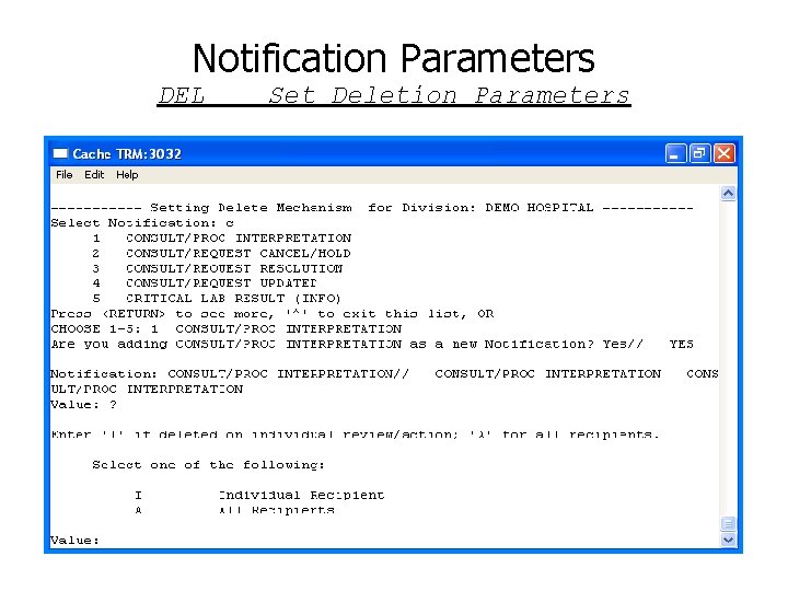 Notification Parameters DEL Set Deletion Parameters 
