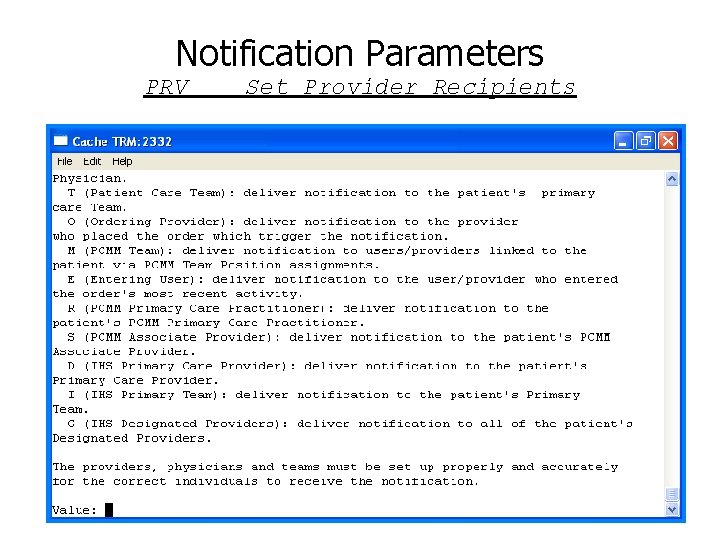 Notification Parameters PRV Set Provider Recipients 
