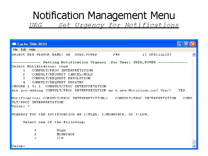 Notification Management Menu URG Set Urgency for Notifications 