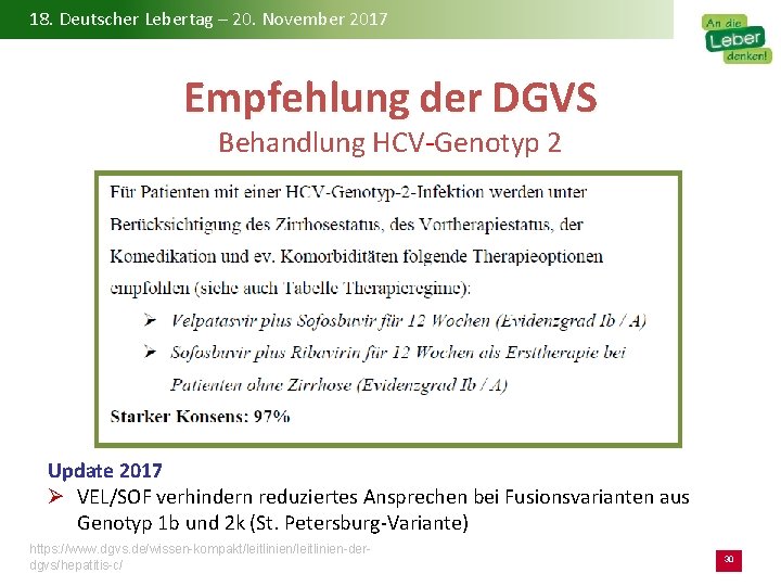18. Deutscher Lebertag – 20. November 2017 Empfehlung der DGVS Behandlung HCV-Genotyp 2 Update