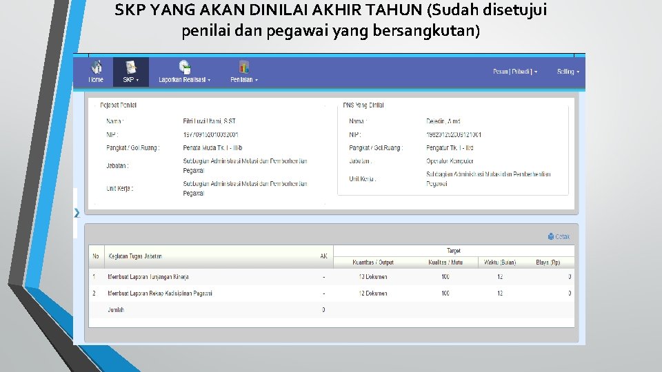 SKP YANG AKAN DINILAI AKHIR TAHUN (Sudah disetujui penilai dan pegawai yang bersangkutan) 