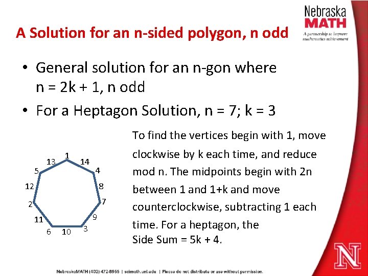 A Solution for an n-sided polygon, n odd • General solution for an n-gon