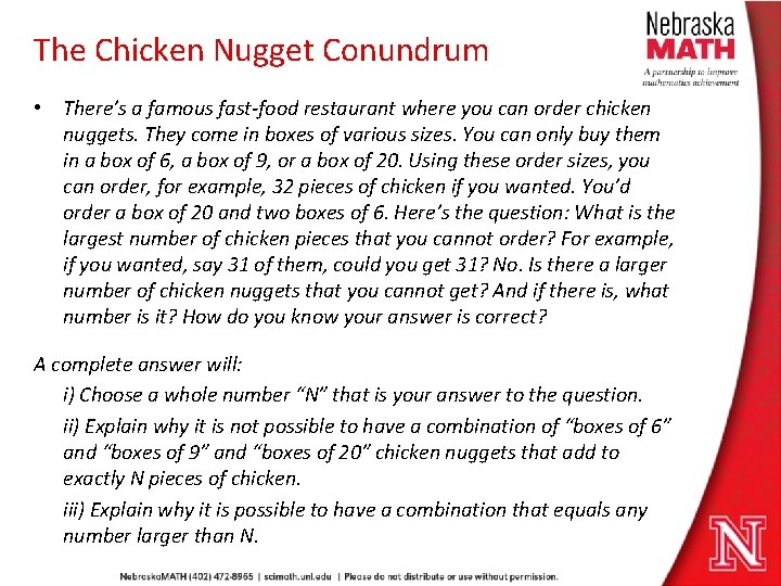 The Chicken Nugget Conundrum • There’s a famous fast-food restaurant where you can order