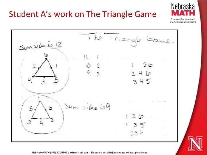 Student A’s work on The Triangle Game 