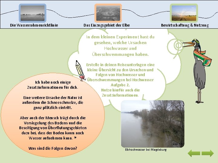 Die Wasserrahmenrichtlinie Das Einzugsgebiet der Elbe Bewirtschaftung & Nutzung In dem kleinen Experiment hast