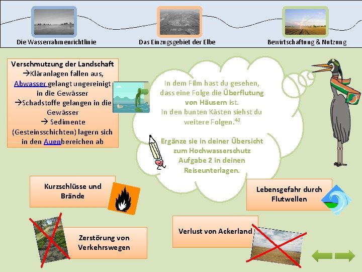 Die Wasserrahmenrichtlinie Verschmutzung der Landschaft àKläranlagen fallen aus, Abwasser gelangt ungereinigt in die Gewässer