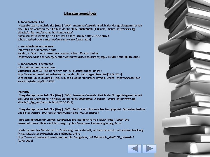 Literaturverzeichnis 1. Tonaufnahme: Elbe Flussgebietsgemeinschaft Elbe [Hrsg. ] (2004): Zusammenfassender Bericht der Flussgebietsgemeinschaft Elbe