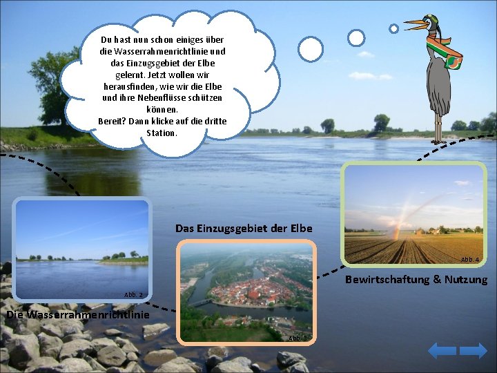 Du hast nun schon einiges über die Wasserrahmenrichtlinie und das Einzugsgebiet der Elbe gelernt.
