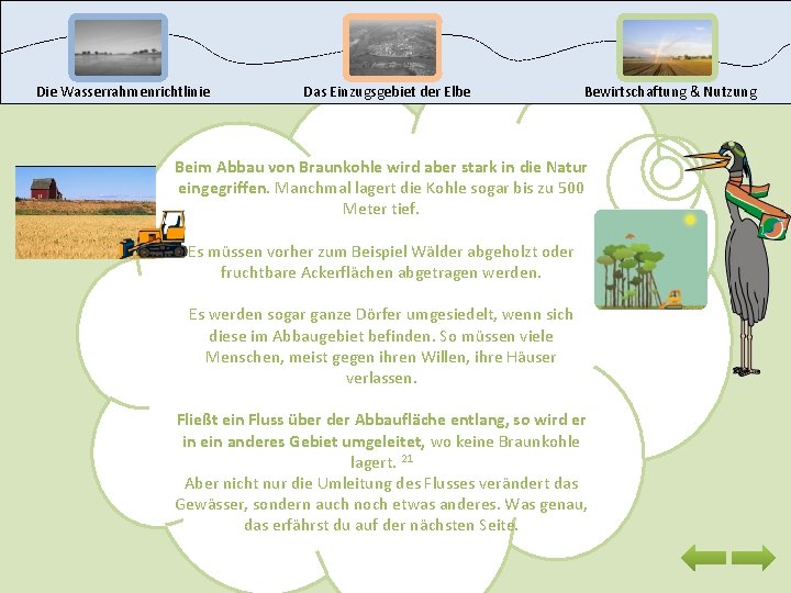 Die Wasserrahmenrichtlinie Das Einzugsgebiet der Elbe Bewirtschaftung & Nutzung Beim Abbau von Braunkohle wird