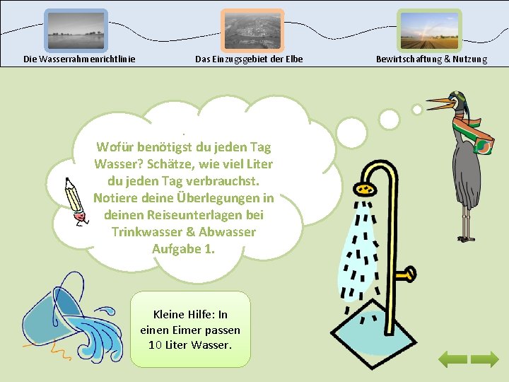 Die Wasserrahmenrichtlinie Das Einzugsgebiet der Elbe . Wofür benötigst du jeden Tag Wasser? Schätze,