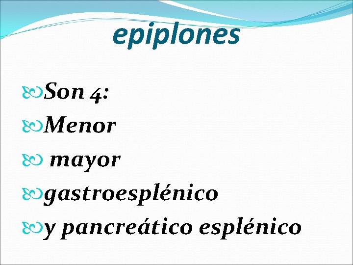 epiplones Son 4: Menor mayor gastroesplénico y pancreático esplénico 