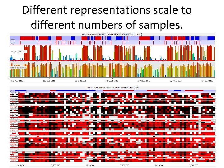 Different representations scale to different numbers of samples. 